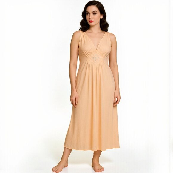 NEW VTG Vanity Fair Petal Peach Nightgown Lingerie Long Night Dress Size M - Picture 1 of 15